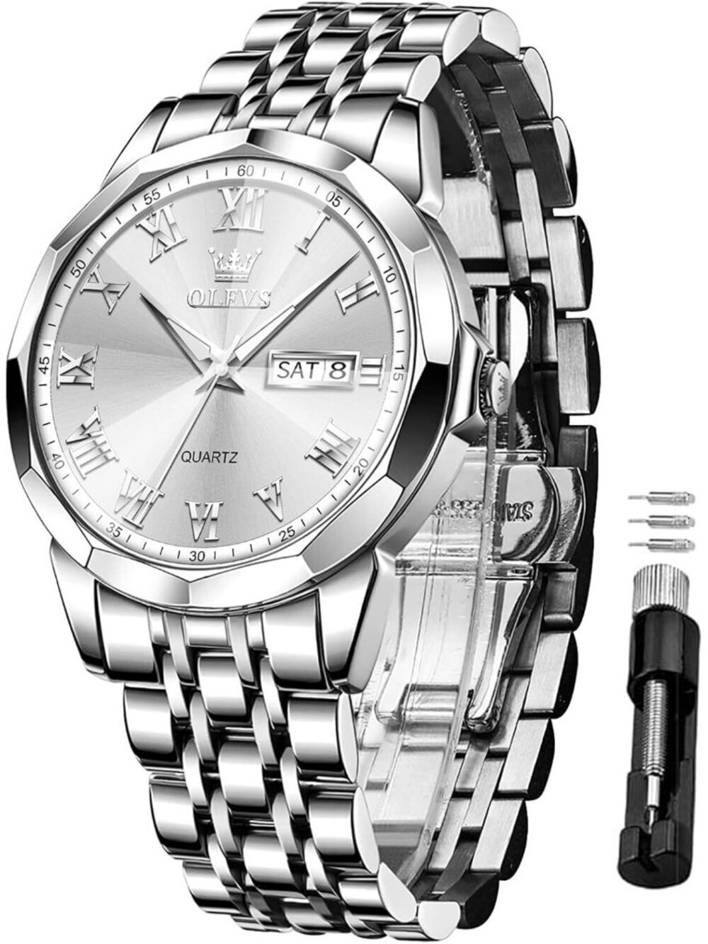 Men's Silver Analog Quartz Numerals Classic Luxury Luminous Waterproof Watch